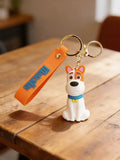 3D PVC Figure Keychain - Mascotas - Max Sitting Blue Collar