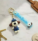 3D PVC Figure Keychain - Pets - Pudding Dog Blue Overalls Hat