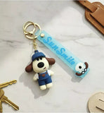 3D PVC Figure Keychain - Pets - Pudding Dog Blue Overalls Hat