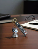 3D PVC Figure Keychain - Pets - Chibi Husky Puppy Sitting