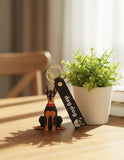 3D PVC Figure Keychain - Pets - Doberman Pinscher Sitting Red Collar