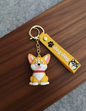 3D PVC Figure Keychain - Pets - Corgi Sitting Red Collar