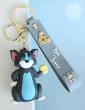 3D PVC Figure Keychain - Tom and Jerry - Tom Happy Holding Cheese
