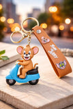 3D PVC Figure Keychain - Tom and Jerry - Jerry Riding Scooter