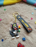 3D PVC Figure Keychain - Tom and Jerry - Tom With Bow Tie Holding Flowers