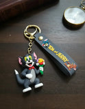 3D PVC Figure Keychain - Tom and Jerry - Tom With Bow Tie Holding Flowers
