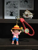 3D PVC Figure Keychain - One Piece Monkey D Luffy - Luffy Striped Shirt Holding Barrel