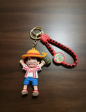 3D PVC Figure Keychain - One Piece Monkey D Luffy - Luffy Striped Shirt Holding Barrel