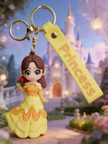 3D PVC Figure Keychain - Disney Princess - Chibi Belle Holding Rose
