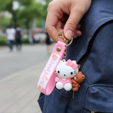 3D PVC Figure Keychain - Hello Kitty - Holding Teddy Bear