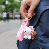 3D PVC Figure Keychain - Hello Kitty - Holding Teddy Bear