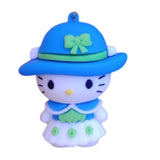 3D PVC Figure Keychain - Hello Kitty - Blue Hat Green Dress