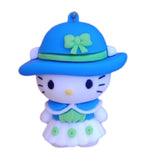 3D PVC Figure Keychain - Hello Kitty - Blue Hat Green Dress