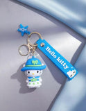 3D PVC Figure Keychain - Hello Kitty - Blue Hat Green Dress