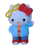 3D PVC Figure Keychain - Hello Kitty - Kitty Blue Jacket Glasses Waving
