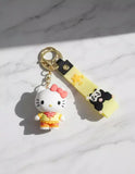 3D PVC Figure Keychain - Hello Kitty - Kitty Yellow Shirt Striped Shorts