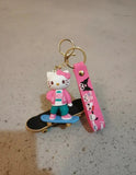 3D PVC Figure Keychain - Hello Kitty - On Skateboard
