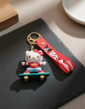 3D PVC Figure Keychain - Hello Kitty - Riding Skateboard