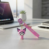 3D PVC Figure Keychain - Kuromi - Pink Hoodie Holding Baku