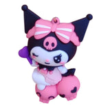 3D PVC Figure Keychain - Kuromi - Winking Pink Bow Heart