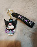 3D PVC Figure Keychain - Kuromi - Wonderland Outfit Holding Plush