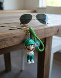 3D PVC Figure Keychain - Mario Luigi - Luigi Little Dude Headphones