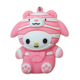 3D PVC Figure Keychain - Melody De Hello Kitty - My Melody Striped Bear Costume