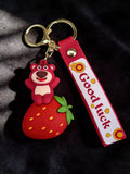 3D PVC Figure Keychain - Toy Story - Lotso Sitting On Strawberry