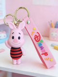3D PVC Figure Keychain - Winnie the Pooh - Piglet Waving Striped Outfit