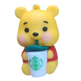3D PVC Figure Keychain - Winnie the Pooh - Chibi Pooh Drinking Starbucks
