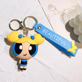 3D PVC Figure Keychain - Powerpuff Girls - Bubbles Blue Outfit With Beautiful Strap