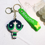 3D PVC Figure Keychain - Powerpuff Girls - Buttercup Green Outfit With Beautiful Strap