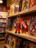 3D PVC Figure Keychain - Deadpool Superheroes - Chibi Deadpool Holding Pistol