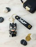 3D PVC Figure Keychain - Gatubela Superheroes - Catwoman With Cat And Whip