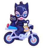 3D PVC Figure Keychain - Gatubela Superheroes - Catwoman Riding Motorcycle With Cat