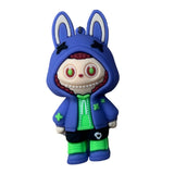 3D PVC Figure Keychain - Labubu - Blue Bunny Hoodie Green