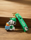 3D PVC Figure Keychain - Snoopy - In Green Uniform With Cart