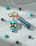 3D PVC Figure Keychain - Steave Ice De Minecraft - Steve Diamond Armor