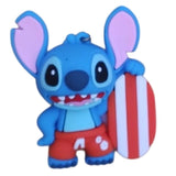 3D PVC Figure Keychain - Lilo & Stitch - Stitch Holding Striped Surfboard