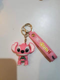 3D PVC Figure Keychain - Lilo & Stitch - Pink Angel Holding Christmas Frog