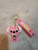 3D PVC Figure Keychain - Lilo & Stitch - Pink Angel Holding Christmas Frog