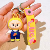 3D PVC Figure Keychain - Labubu - Bunny Hood Carrot Overalls