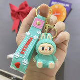 3D PVC Figure Keychain - Labubu - Teal Bunny Suit Sitting