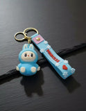 3D PVC Figure Keychain - Labubu - Blue Bunny Suit