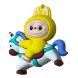 3D PVC Figure Keychain - Labubu - Yellow Bunny Riding Unicorn