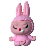 3D PVC Figure Keychain - Labubu - Pink Bunny Sitting Variant 2