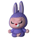 3D PVC Figure Keychain - Labubu - Purple Rabbit Meditating
