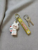 3D PVC Figure Keychain - Labubu - White Bunny Holding Skull