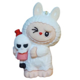 3D PVC Figure Keychain - Labubu - White Bunny Holding Skull