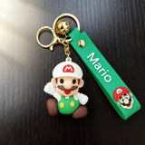 3D PVC Figure Keychain - Super Mario - Fire Mario Luigi Colors Sitting